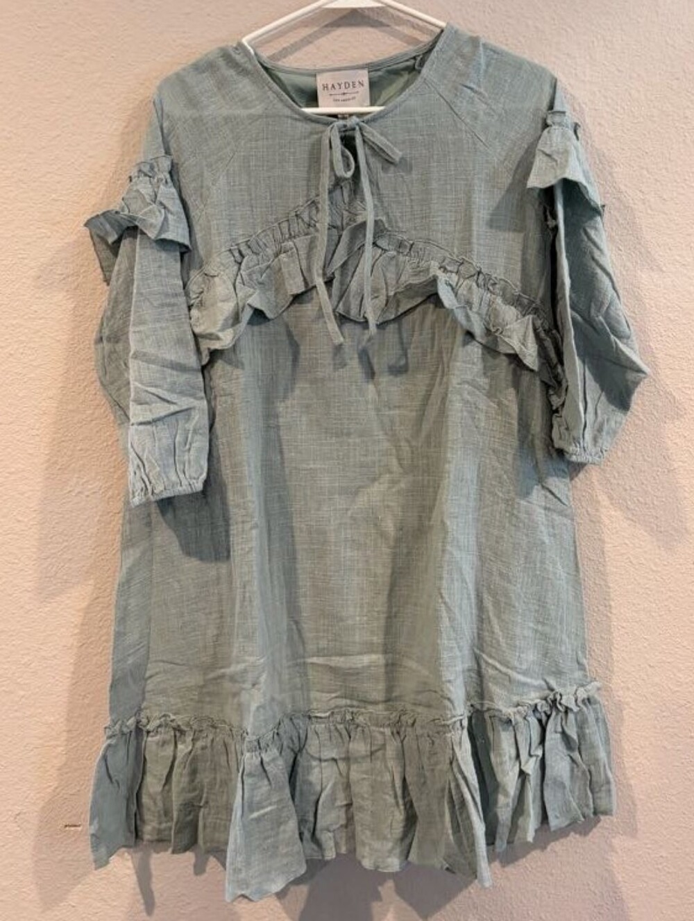 NEW Hayden Los Angeles Womens Casual Boho Blue Ruffle Babydoll Mini Dress Size S